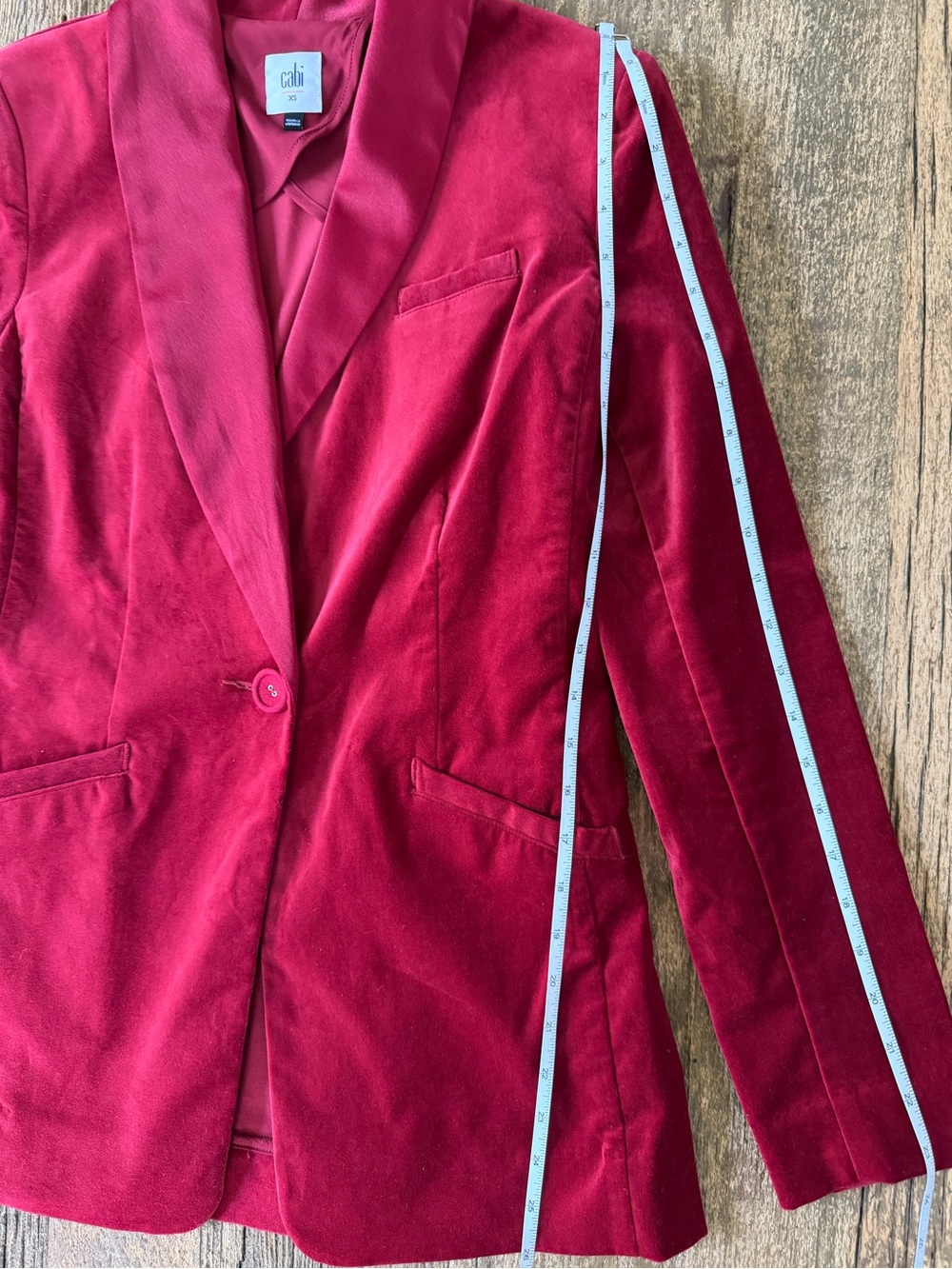 CAbi Ford Red Velvet Suit Set XS 2 Jacket Trouser Holiday Party - Picture 12 of 15